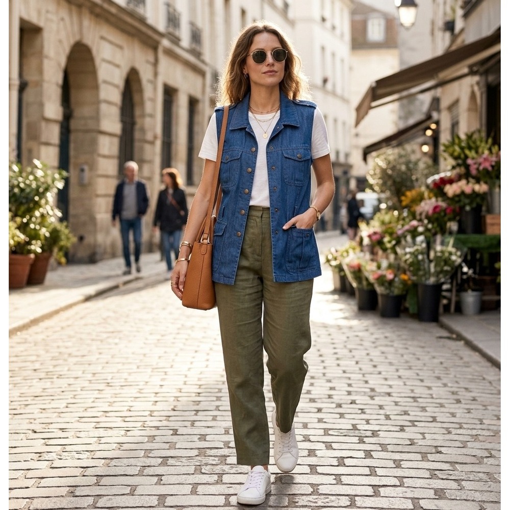 Cambridge Dry Goods Vest Women's Med Blue Utility Gorpcore Granola Denim Button